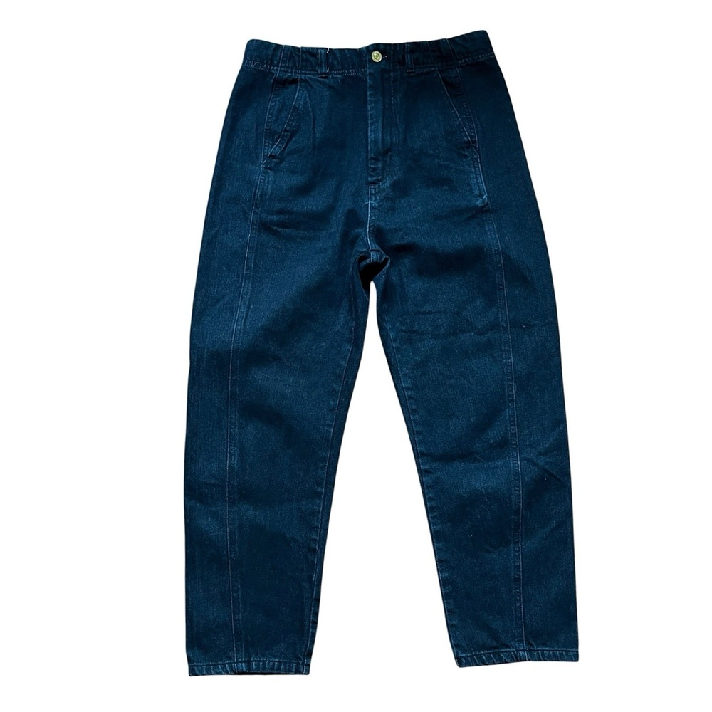 Roucha Dalby Jeans High Rise Barrel Wide Leg Crop 100% Cotton Denim Blue, Size 4